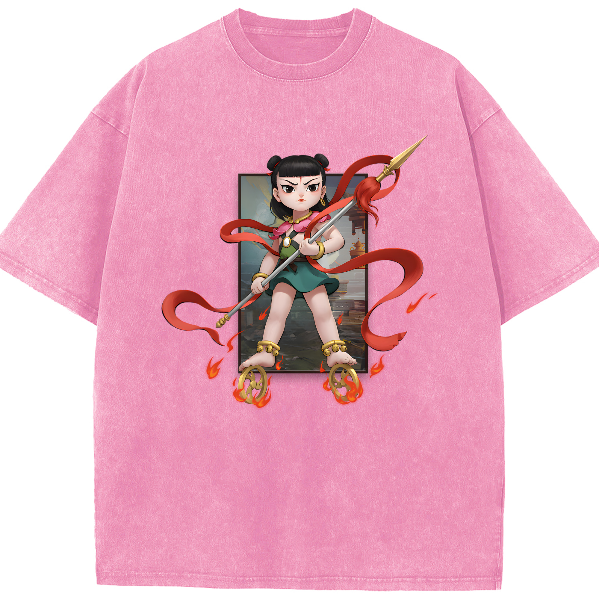 （画像用） Ne Zha 2 ナタ 魔童の大暴れ 綿100% ヴィンテージ風 半袖Tシャツ（フロントプリント）